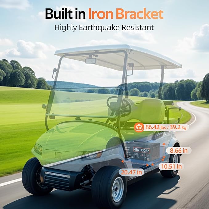HumsiENK 48V 100Ah Golf Cart LiFePO4 Lithium Battery with Bluetooth Group 8D, 15000+ Deep Cycle Battery, Built-in 200A BMS with Low-Temp Protection Golf Cart Accessories