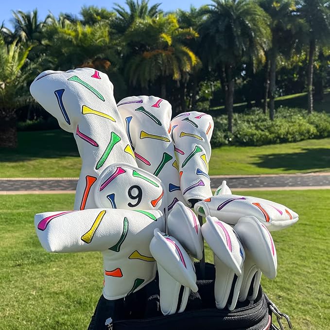 1 Pcs Montela Golf Club Covers,Colorful Birdie Tee 3 Wood Headcover Driver Headcover Fairway Wood Head Covers Hybrid Headcover Leather Golf Head Covers for Odyssey Scotty Cameron Taylormade