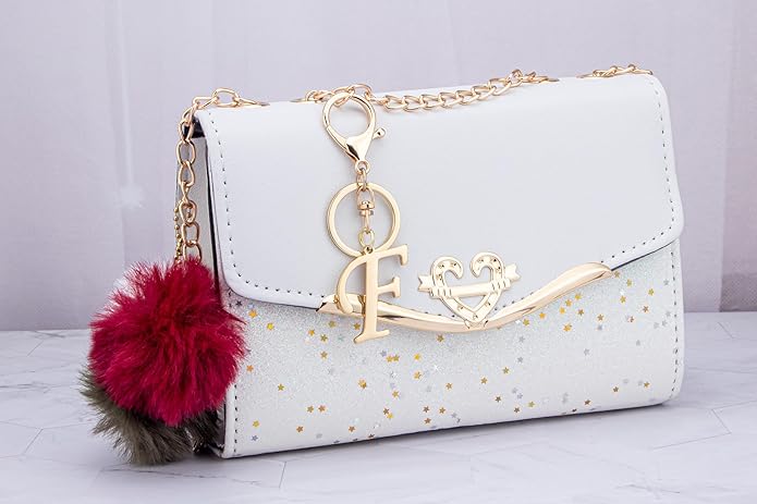 Cute Stainless Steel Gold Initial Letter Keychain for Women Girl, Charms for Key Handbag Backpack Bag, Personalized Gift