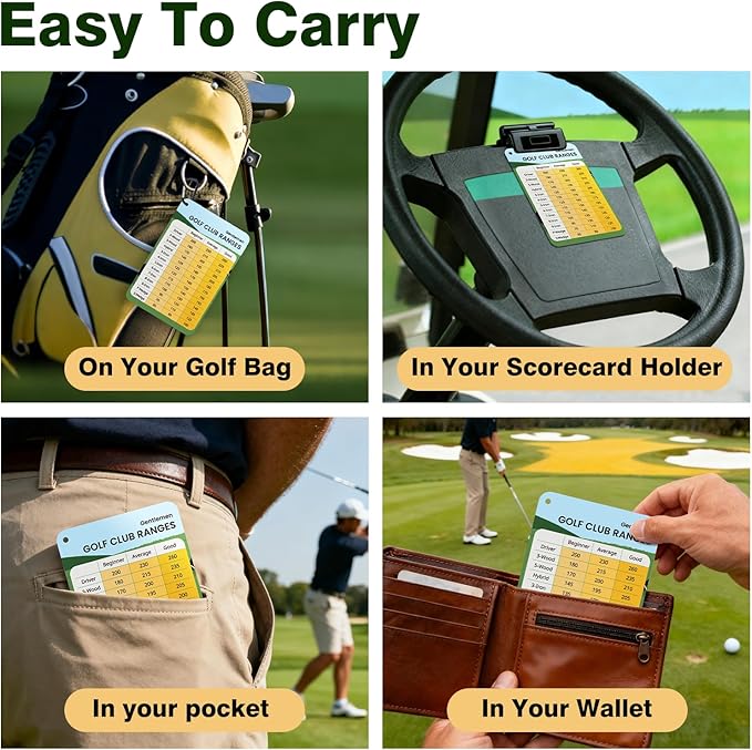 2 Pcs Golf Club Distance Card, Waterproof Golf Club Range Chart & Yardage Guide, Quick Reference Golf Accessory with Clip for Men Beginners & Golfers