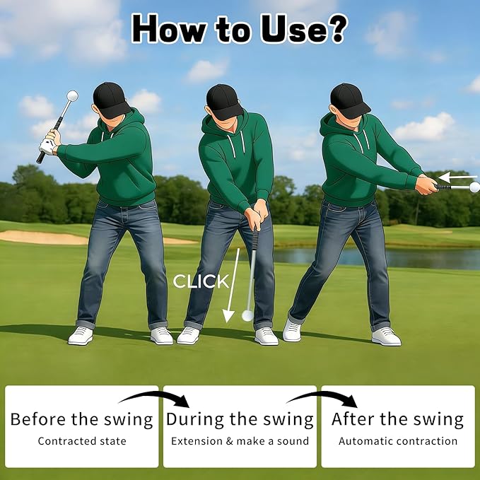 Retractable Golf Swing Training Aid, Golf Grip Trainer for Warm-up, Right-Handed Golf Club for Indoor & Outdoor Practice, Ideal for Beginners Improving Strength
