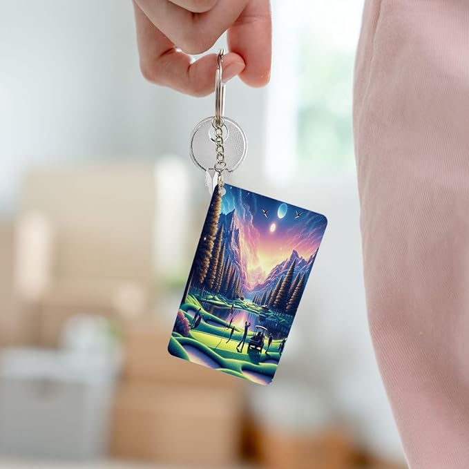 Golf Keychains Rectangular Acrylic Keychain Daily Key Ring Car Key Fob Holder 2X3 Inch