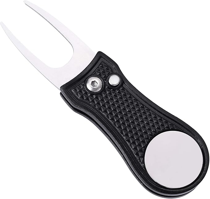 Mile High Life Microfiber Waffle Pattern Golf Towel | Club Groove Cleaner Brush | Foldable Divot Tool with Magnetic Ball Marker (Black Towel/Brush/Bone Divot)