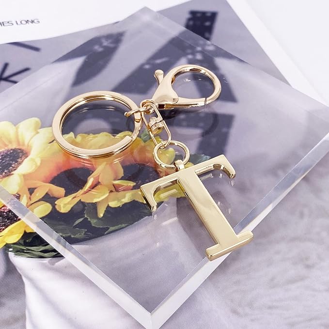 LAXPICOL Gold Letter A-Z Keychain for Women Bag Charms Purse Charms For Handbags Metal Alphabet Initial Letter Keychain