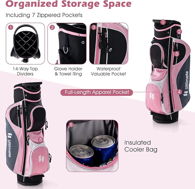 Tangkula 9/10/12 Pieces Women's Complete Golf Clubs Set, Golf Club Package Set with 460CC Driver, Fairway Wood & Hybrid, Irons, Putter, Portable Regular Golf Club Set