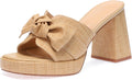Monrovia Womens Sandals Heels for Women Slide On Block Chunky Platform High Heels Open Toe Raffia Wedge Sandals