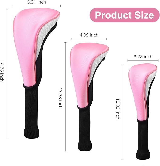 Golf Head Covers, 4pcs Golf Club Covers for Driver Fairway and Hybrid, Nylon Golf Club Head Covers for Men Women with Interchangeable Tags