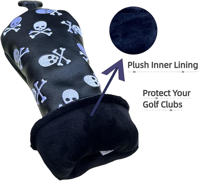 Set Golf Club Covers or 1pc Black Driver Headcover 3 5 Wood Headcover Hybrid Headcover Skull Heads Embroidery, PU Leather Golf Head Covers for Woods and Driver, Golf Accessories for Men