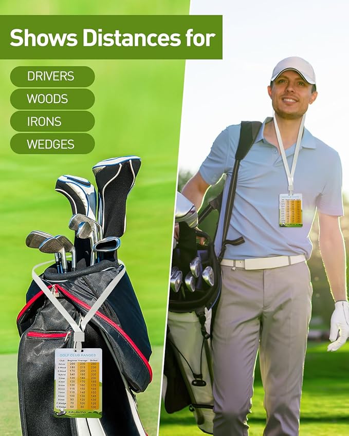 Golf Club Distance and Rules Card: Golf Club Bag Accessories - Golf Yardage Card for Men and Women Golf Club Range Chart Card Personalized Design Beginners Essentials Tool