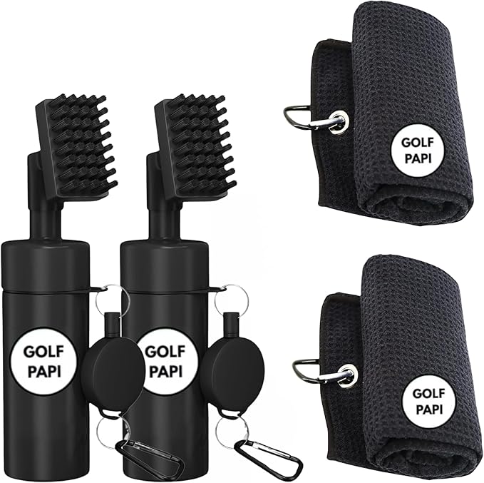 Golf Club Cleaner Brush Kit – Golf Club Cleaning Accessories Include Spray Bottles, Towels, Brush Covers & Retractable Clips – Must-Have Golf Gifts for Clean Shots (1 & 2 Pack)
