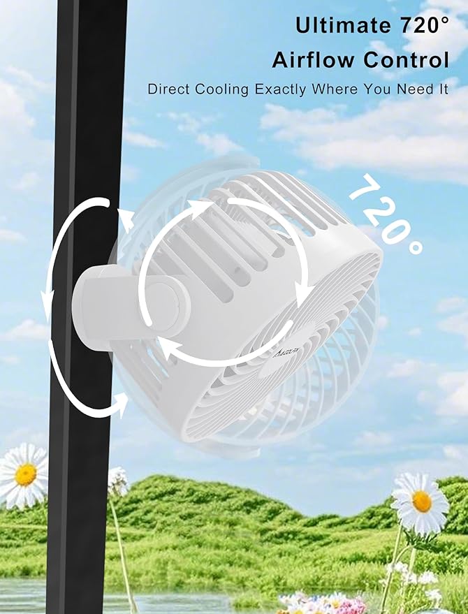 2-Pack Magnetic Golf Cart Fan Rechargeable, 12000mAH Battery Operated Portable Fan with 3 Speeds, LED Lantern, Magnetic Base, Suitable for EZGO Club Car Yamaha, Golf Cart & Cruise Ship Accessories