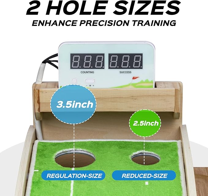 Premium Smart Putting Green Indoor Mat - Putt Counter & Dual-Hole Training, Advanced Stats, Non-Slip Velvet Surface for Home/Office/Backyard - Great Golf Gift for Men