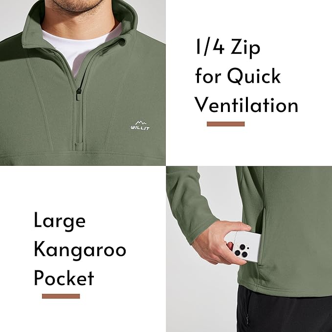 Willit Men's Winter Shirts Fleece Pullover with Pocket Quarter Zip Cold Weather Golf Hiking Casual Warm Shirts Long Sleeve