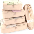 Shacke Premium 5 Packing Cubes Set - Lightweight Mesh Travel Luggage Organizers with Laundry Bag, 5-Piece Suitcase Storage System (Cream)