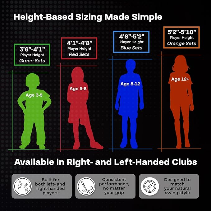 PGA Tour Youth Golf Club Set – Ages 3-5 (3’6”-4’1”) and 5-8 (4’1” - 4'8") Right and Left Handed Beginner Junior Golf Clubs with Lightweight Golf Bag, Mallet Putter, Driver by Golfgen