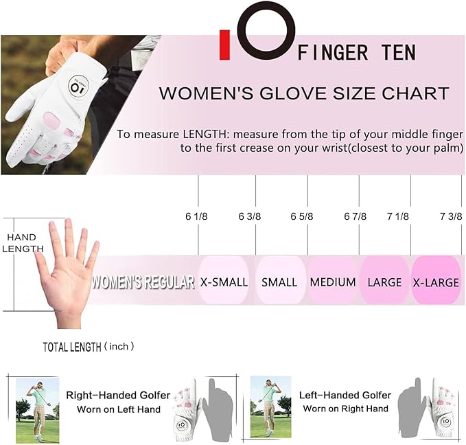 FINGER TEN Golf Gloves Women Leather Glove with Ball Marker for Ladies - Enhanced Grip, Comfort & Durability for Female Golfers