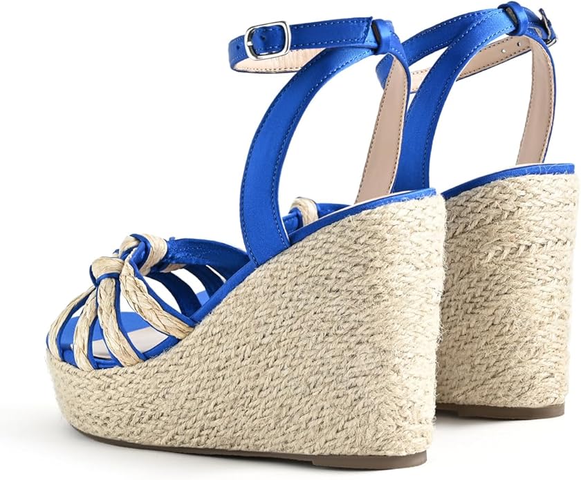 Open Toe Wedge Sandals for Women Espadrilles Platform Braided Strappy Sandals Comfortable Slip on High Heel Summer Wedges Sandals Dressy Shoes with Adjustable Ankle Strap