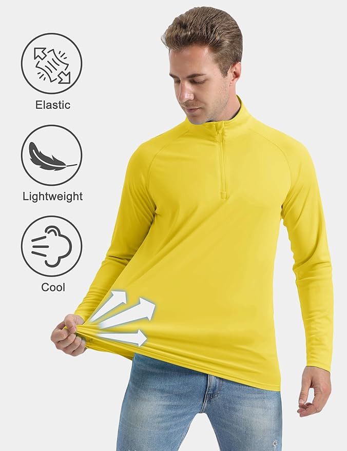 CRYSULLY Men's Long Sleeve 1/4 Zip Shirts Sun Protection Pullover UPF 50+ Rash Guard Running Lightweight T Shirt