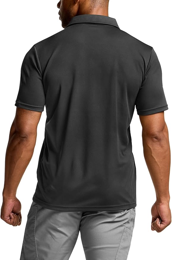 CQR Men's Polo Shirts, Tactical Short Sleeve Golf Performance Shirts, Lightweight Dry Fit UPF 50+ Pique