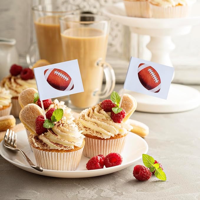 Rugby Cupcake Topper Flags Banner Mini Small Sports Balls Toothpick Stick Flags Sports Ball Game Cake Party Theme Decorations(100Pcs)