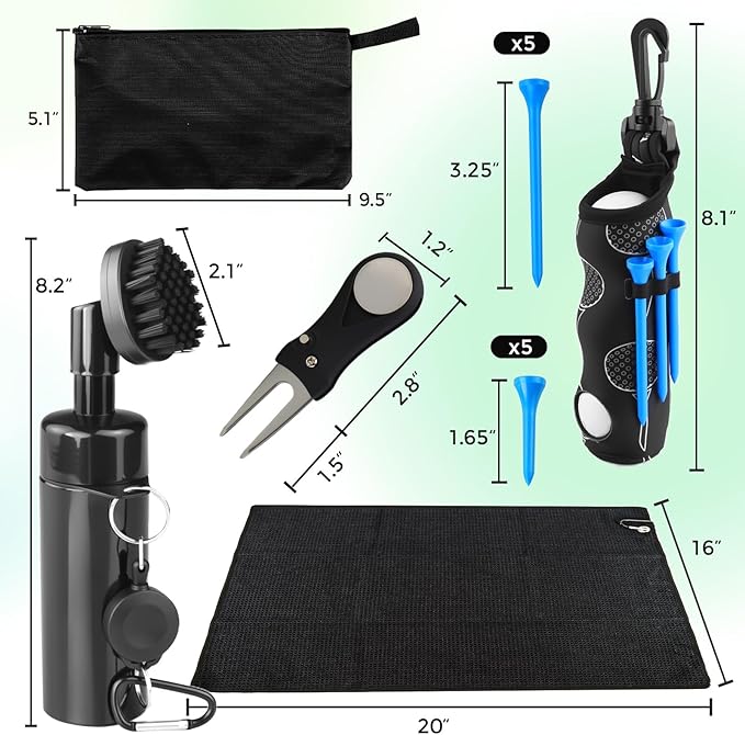21 Pcs Golf Essentials Kit, Golf Club Cleaning Kit - Golf Club Brush & Golf Towel, Golf Ball Bag & Tees Holder & 2 Sizes Tees, Divot Repair Tool & Ball Marker, Must Haves Golf Accessories