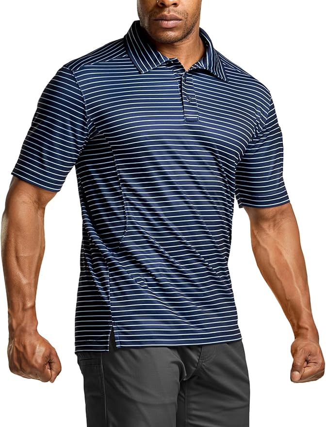 CQR Men's Polo Shirts, Tactical Short Sleeve Golf Performance Shirts, Lightweight Dry Fit UPF 50+ Pique