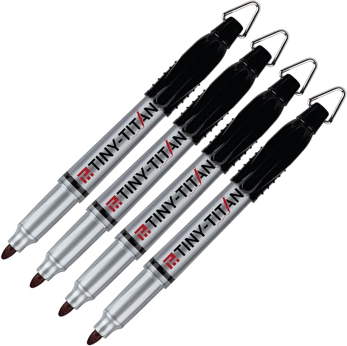 Tiny-Titan Mini Markers, Permanent Ink, Keychain Clip, Greart For Marking Golf Balls, Clip On Nurse's Badge, Works On Plastic, Wood, Metal & Glass - Fine Point - BLACK Ink - 4 Pen Pack