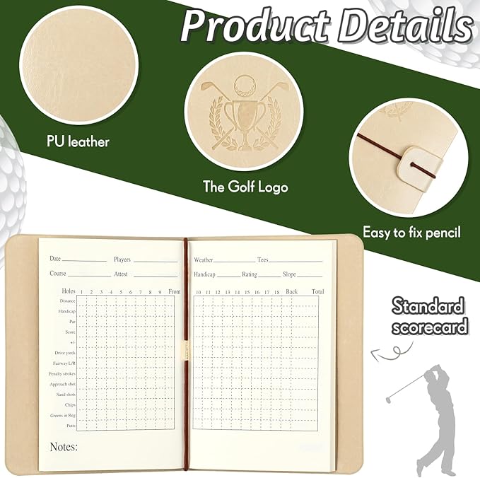 Yexiya Golf Scorecard Book with Pencil Leather Golf Journal Scorecard Holder Accessories Notebook Log Book Pocket Scorebook Gifts for Men Golfers, Sports and Outdoor Club Accessories