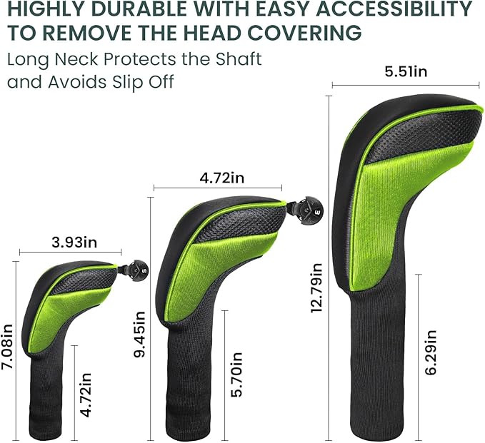 FINGER TEN Golf Club Head Covers for Woods Driver Fairway Hybrid Value 3/5 Pack, Long Headcover Interchangeable Accessories for Ultimate Club Protection