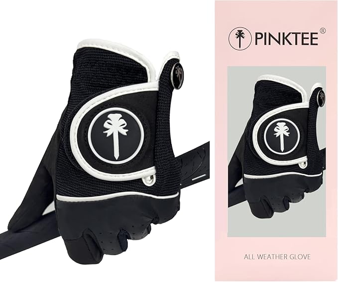 PINKTEE Women's RainGrip Golf Glove Left Hand All Weather Ladies Soft Golf Gloves with Marker for Hot Wet Weather