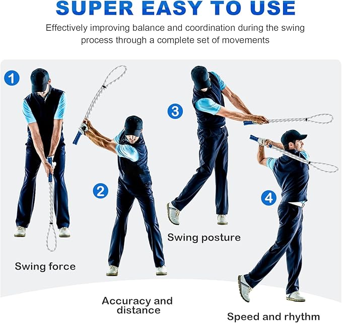 THE GOLFER STORE Golf Rope Swing Trainer Golf Swing Training Aid - Portable Golf Rope for Improving Swing Speed, Tempo and Power for All Levels of Warm-Up Practice Equipment