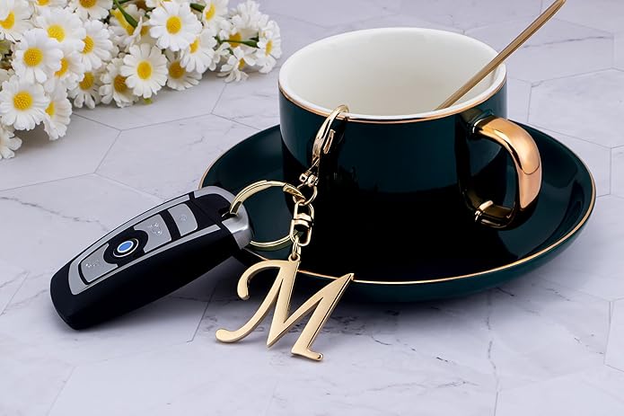 Cute Stainless Steel Gold Initial Letter Keychain for Women Girl, Charms for Key Handbag Backpack Bag, Personalized Gift