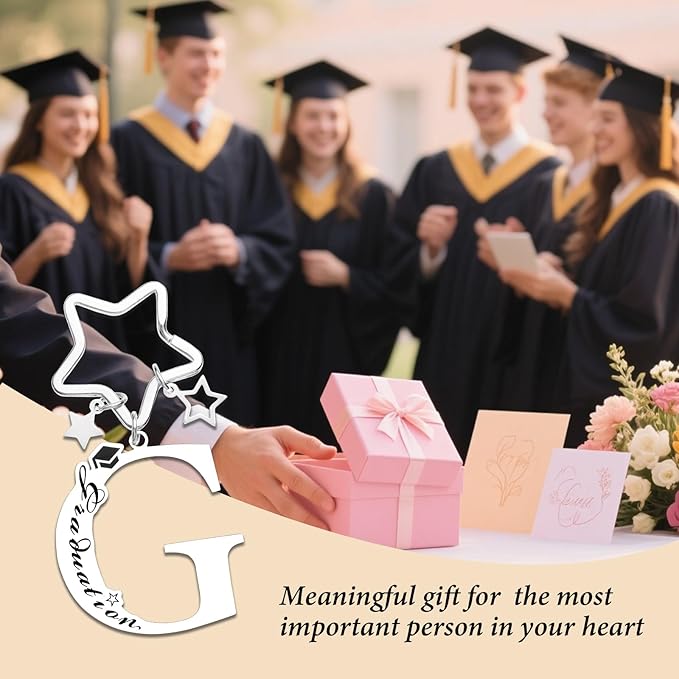 Qunrwe Stainless Steel Initial Letter A-Z Keychain,Inspirational Gifts for Women Men Friends Daughter Son Sister Dad Mom