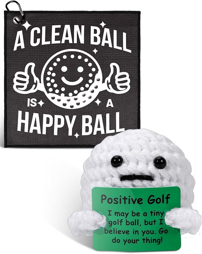 AICase Golf Gifts Funny Positive Golf Ball Crochet Gag Gift Ideas with Golf Towel, Cool Stuff Golf Accessories for Men, Women, Golfers, Dad, Fathers, Coworkers, Friends, Christmas, Birthday