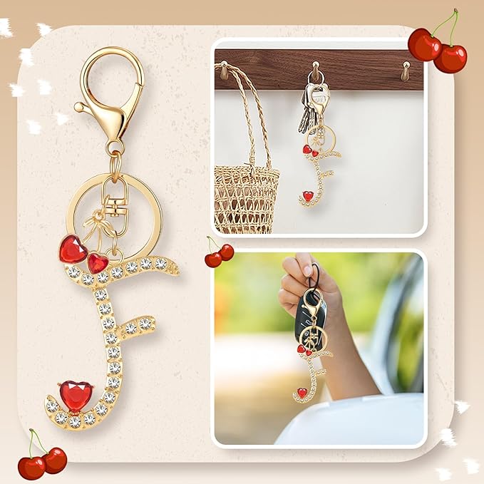 Gold Plated Alphabet Initial Letter Keyring Keychain for Women Girls Crystal Key Chains for Wallet Backpack Bag Charm