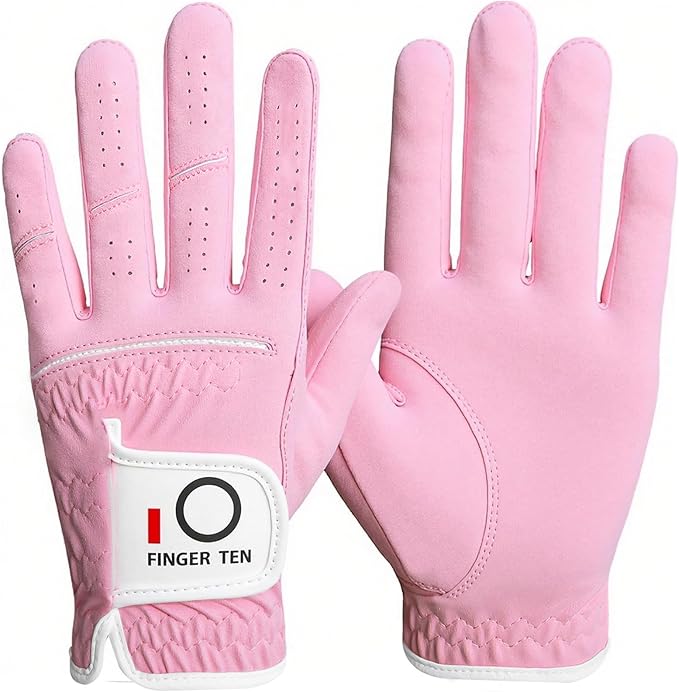 FINGER TEN Golf Gloves Womens Ladies 1 Pack Glove Left Hand for Right Handed Golfer, Wet Hot Cool Rain Grip Weathersof All Weather, Fit Small Medium Large XL