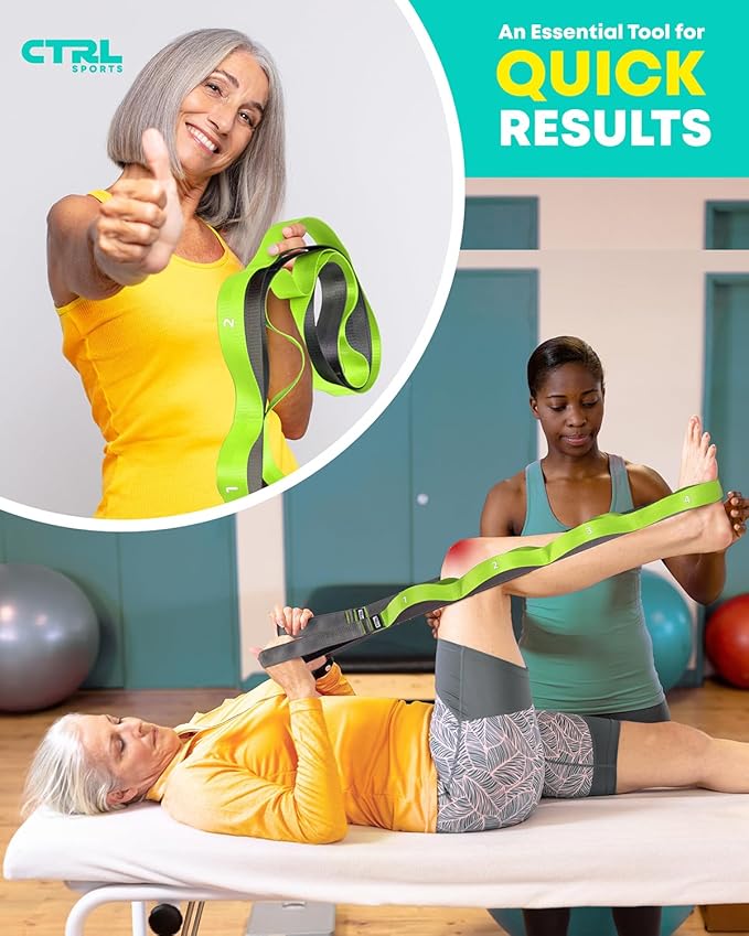 Stretching Strap with Loops - Non Elastic Stretch Band for Physical Therapy, Yoga Strap for Stretching Equipment, Stretch Bands for Exercise and Flexibility - Fascia, Hamstring & Leg Stretcher Belt