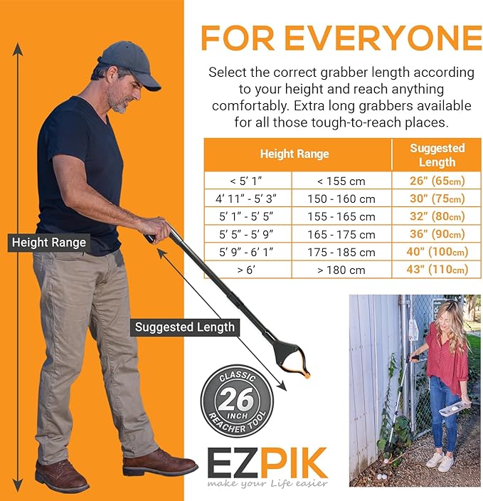 EZPIK® Reaching Aid Tool Grabber Reacher + Magnets - Grabbers for Seniors, Trash Picker Upper Grabber - Trash Grabber Tool- Reacher Grabber Pickup Tool with Rotating Head (26" Grip Aid)
