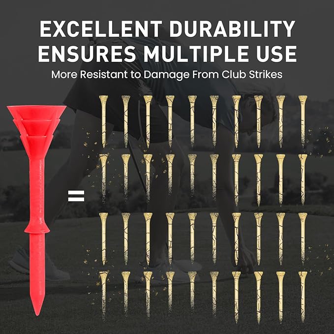 Golf Tees Plastic 3 1/4 inch Unbreakable 30 Pack with Pouch Bag, Durable Stable Available 83 mm Long Tee for Golfer Practice