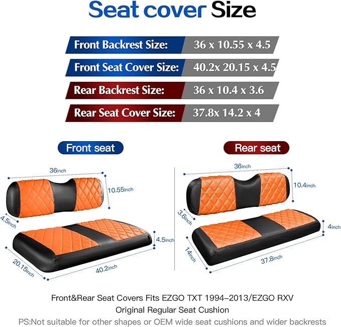 NOKINS 4PCS Golf Cart Diamond Seat Covers Kit,Front and Rear Seat Covers Fits for EZGO/Club Car/Yamaha Original Regular Seat Cushion, No Stapler