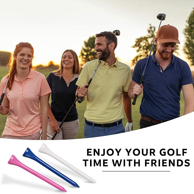 Golf Tees, 3 1/4Inch, 77 Count,Professional Deluxe Wooden Golf Tee, More Than 20 Colors Combination, Natural Hard Wood Golf Tee