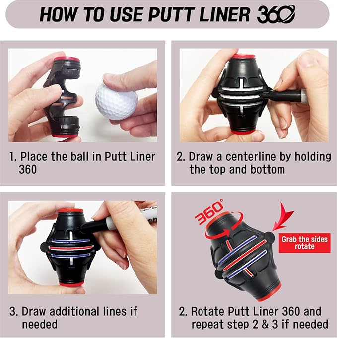 Putt Liner 360 Golf Ball Marker | 360 Degree Line Drawing Alignment Accessory Tool Identification Multicolor Triple Line Golf Gift Premium Quality