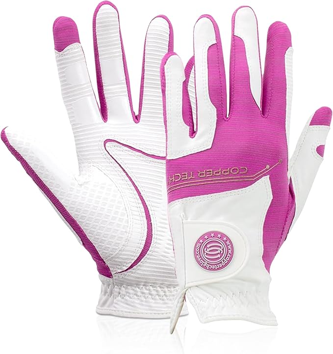 Women’s Golf Glove – White/Fuchsia – Copper Infused Compression for Arthritis Relief, Non-Slip Silicone Grip – USGA Approved, 1 Pack