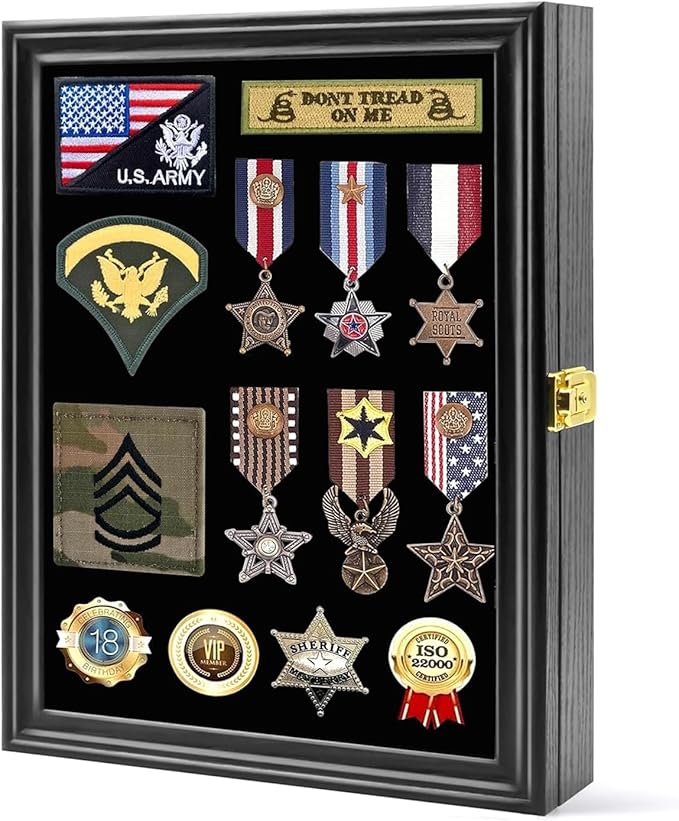 PiaoHao 15.4"X 11.2" Pin Display Case Medal Shadow Box with 98% UV Protection for Military Medals, Beach Tags, Jewelry Pins, Pin Gift, Insignia Ribbons, Pin Enthusiast Collectibles Black Finish