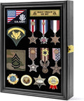 PiaoHao 15.4"X 11.2" Pin Display Case Medal Shadow Box with 98% UV Protection for Military Medals, Beach Tags, Jewelry Pins, Pin Gift, Insignia Ribbons, Pin Enthusiast Collectibles Black Finish