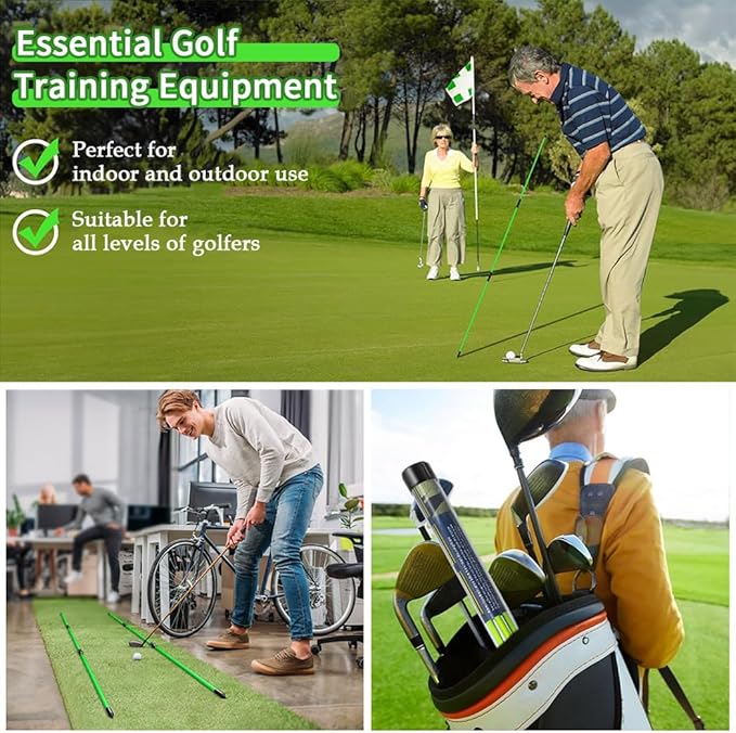 CAITON Golf Alignment Sticks 2 Sets - 48inch Alignment Practice Rods, Foldable for Easy Portability, Golf Training Aids to Improve Golf Swing, Putting Posture, with Storage Tube
