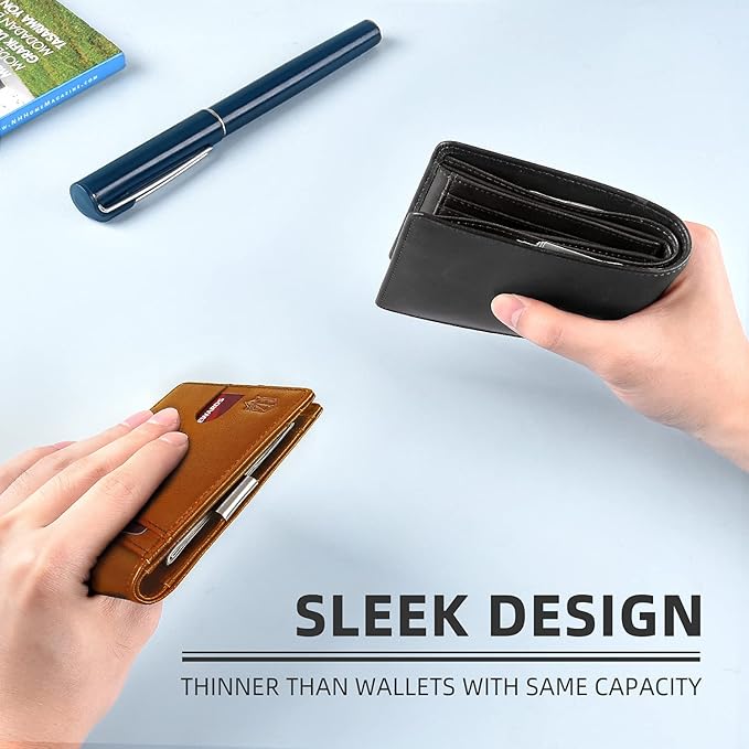 Zitahli Money Clip Wallets for Men,Slim Bifold Wallet 10-12 Cards, Mens Leather Wallet with ID Window,RFID Blocking Thin Minimalist Credit Card Holder,Gifts for Him