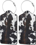 Cow Print Luggage Tags Set of 2 Leather Stainless Steel Loop Label Tag for Travel Bag Suitcase