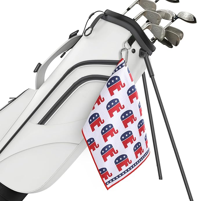 Microfiber Golf Towels for Golf Bags & Carts - Premium Weave Waffle & Ball Towels with Carabiner Clip, Essential Accessories for Men, Women and Kids, Golfer Gifts, Set of 2 (Elephant)