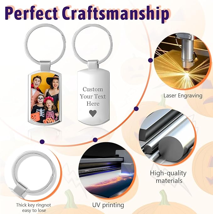 Personalized Custom Keychain with Picture - Double Sided Engraving Photo Text Customized Key Chains for Men Boyfriend